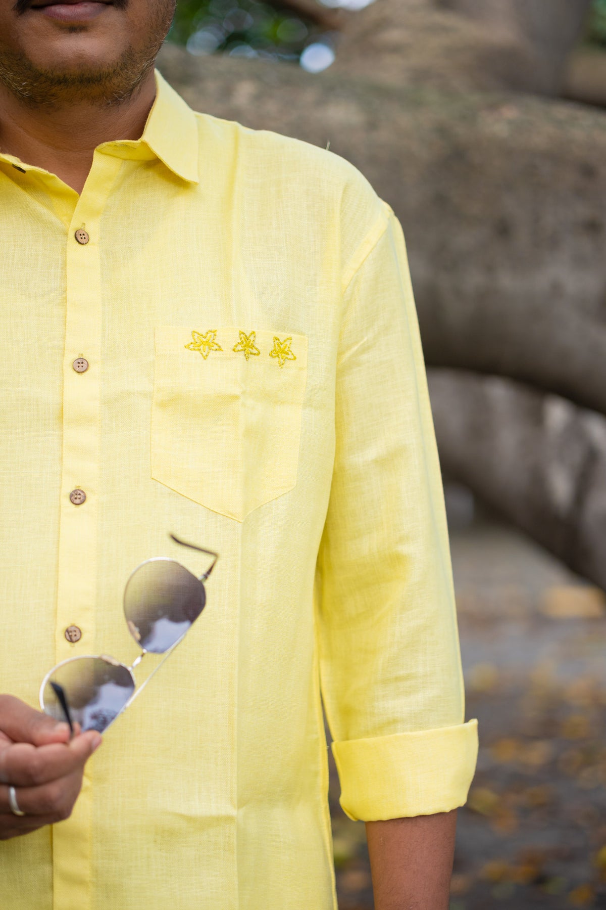 Champa Hand Embroidered Linen Shirt - Uttariya