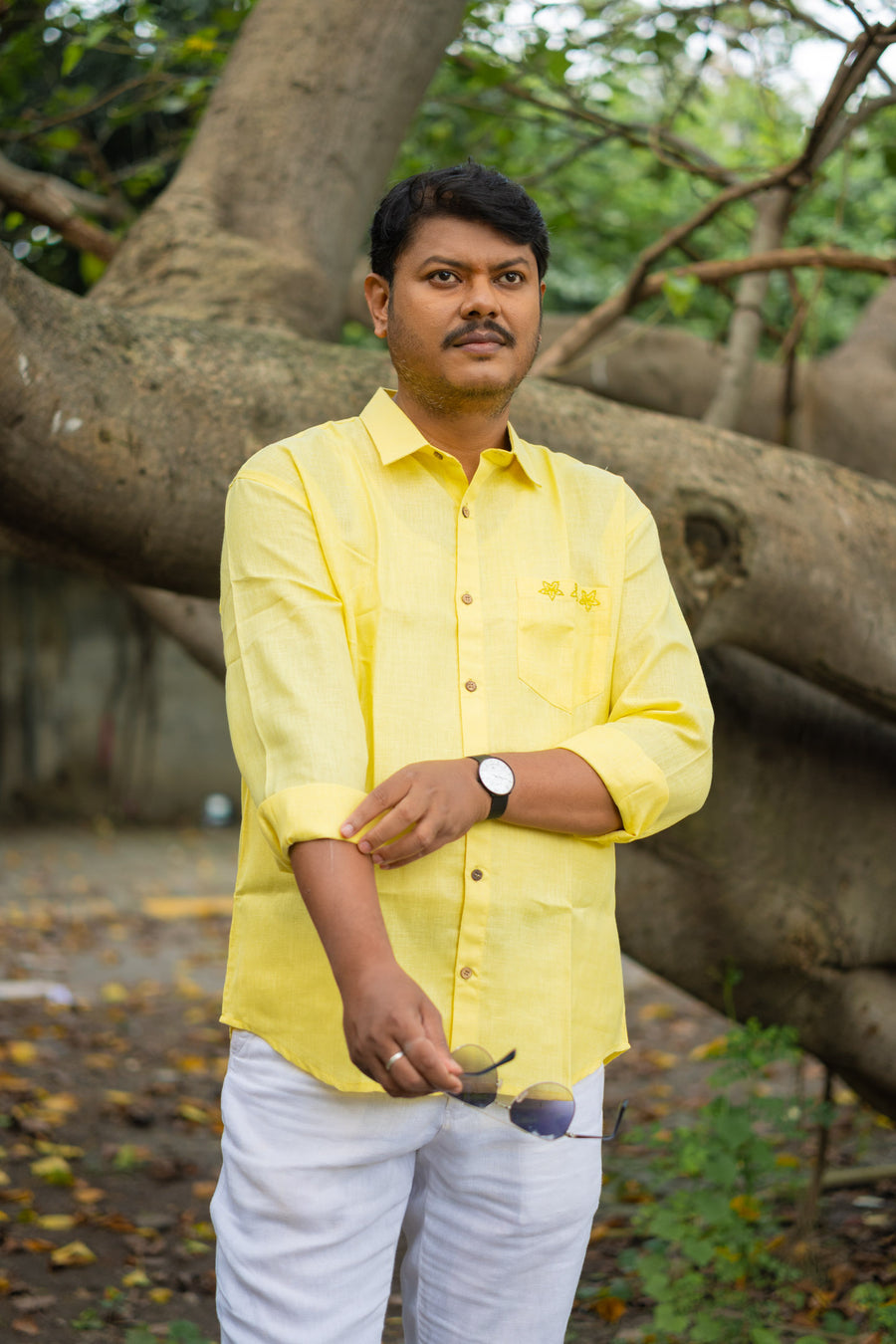 Champa Hand Embroidered Linen Shirt - Uttariya