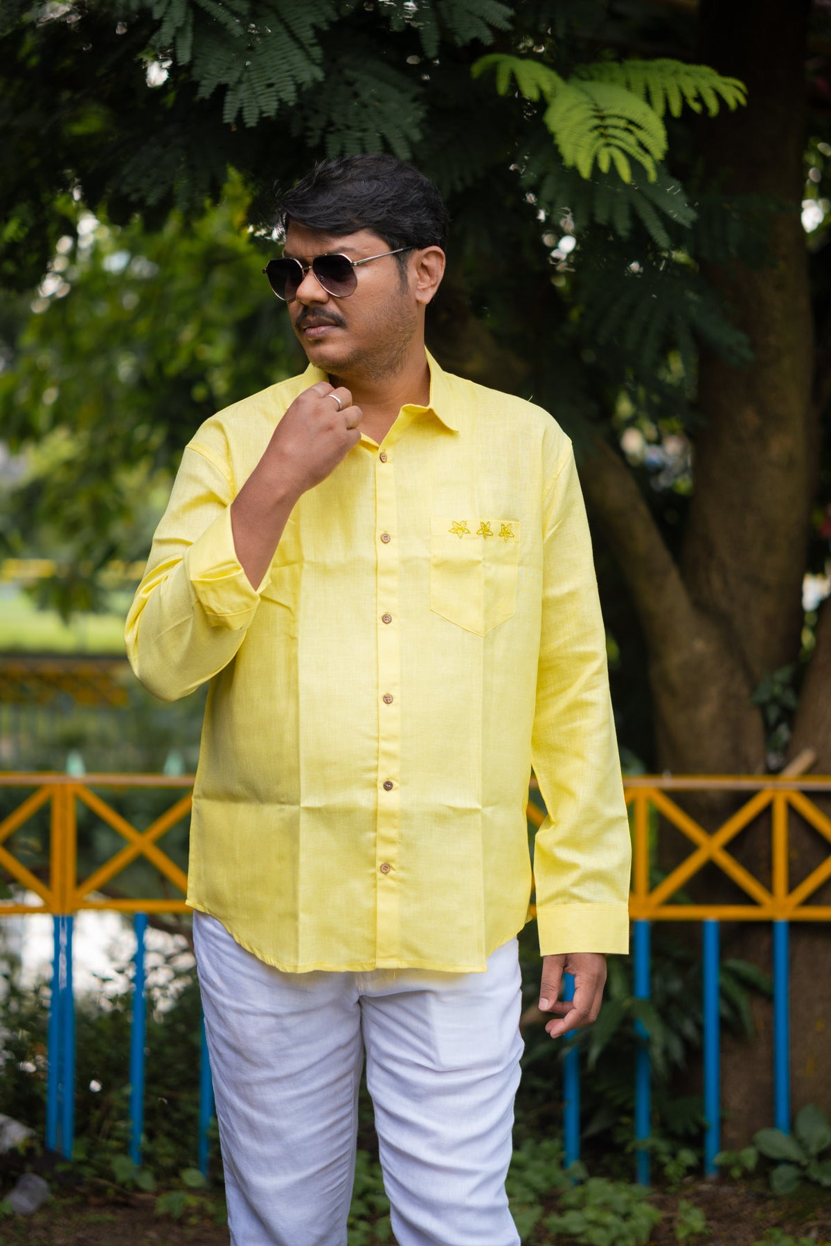 Champa Hand Embroidered Linen Shirt - Uttariya