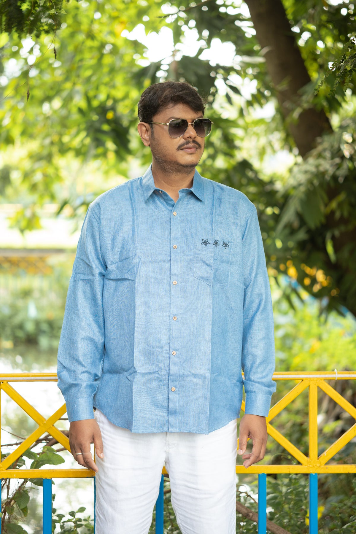 Damodar  Hand Embroidered Linen Shirt