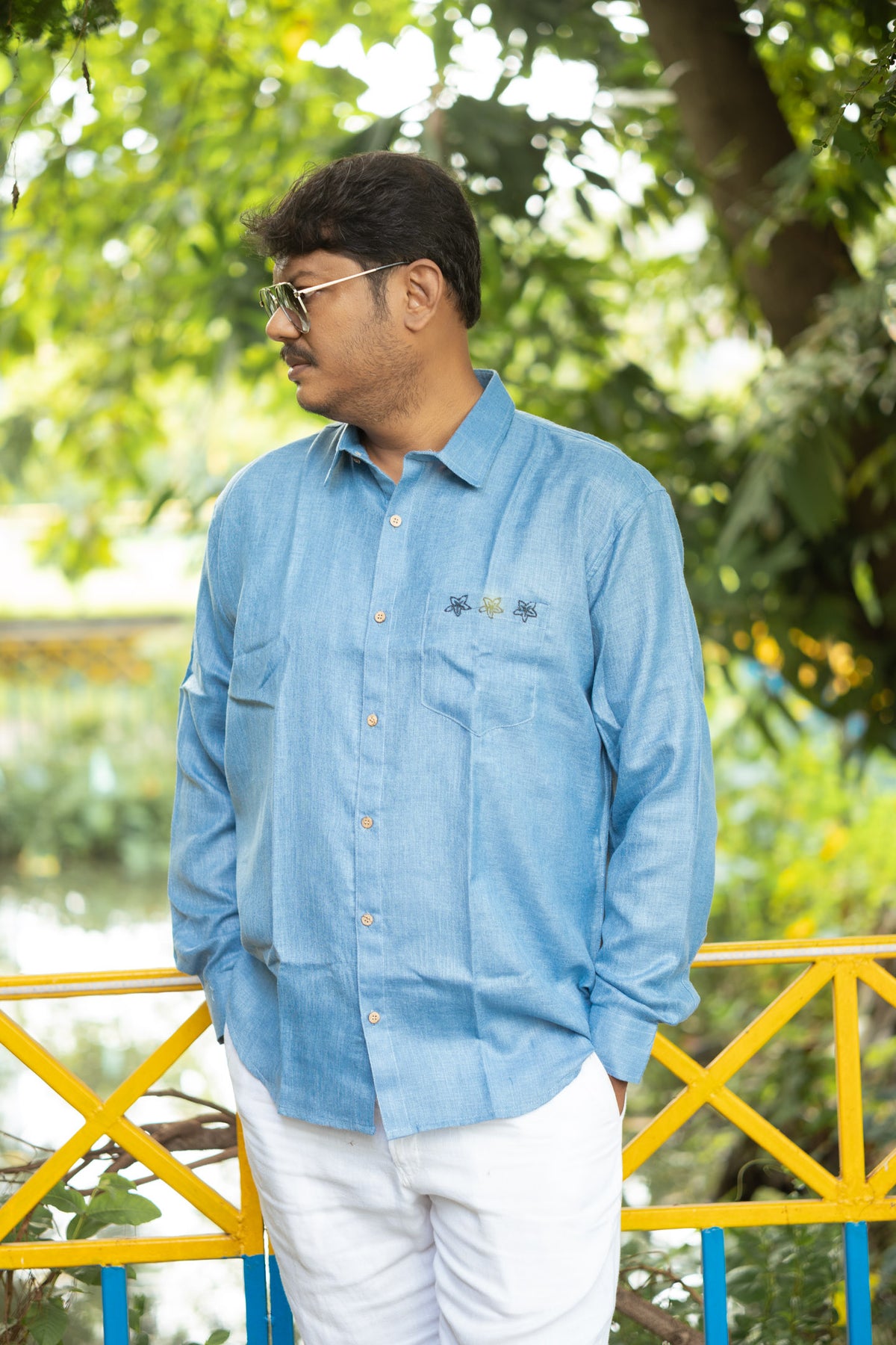 Damodar  Hand Embroidered Linen Shirt