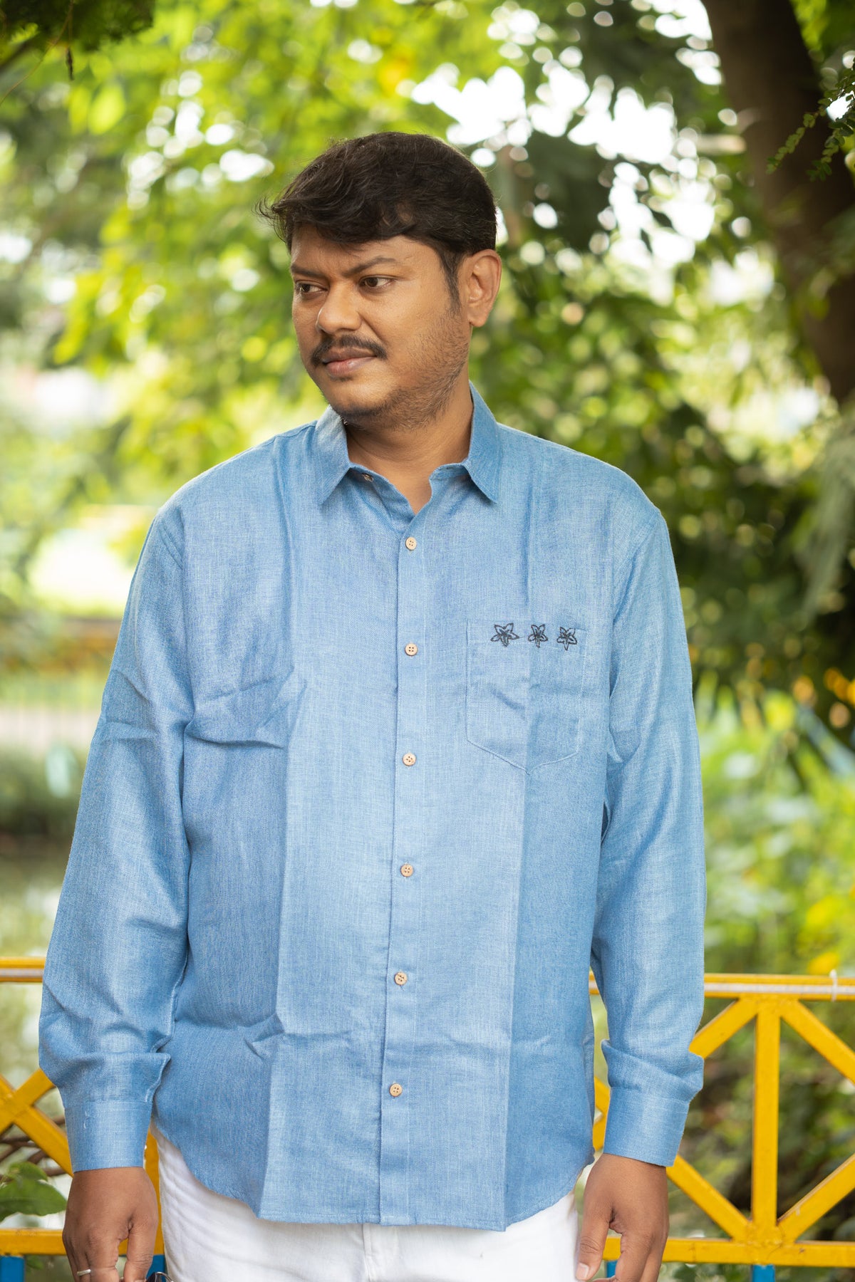 Damodar  Hand Embroidered Linen Shirt
