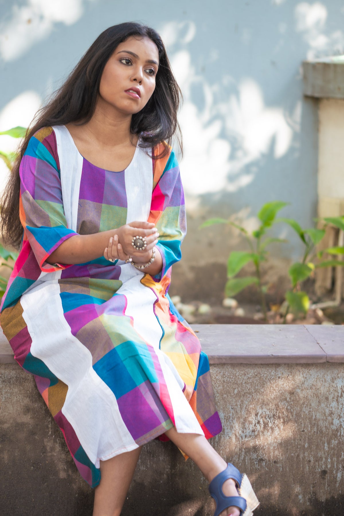 Rongini Gamcha Weave Panelled Midi Dress