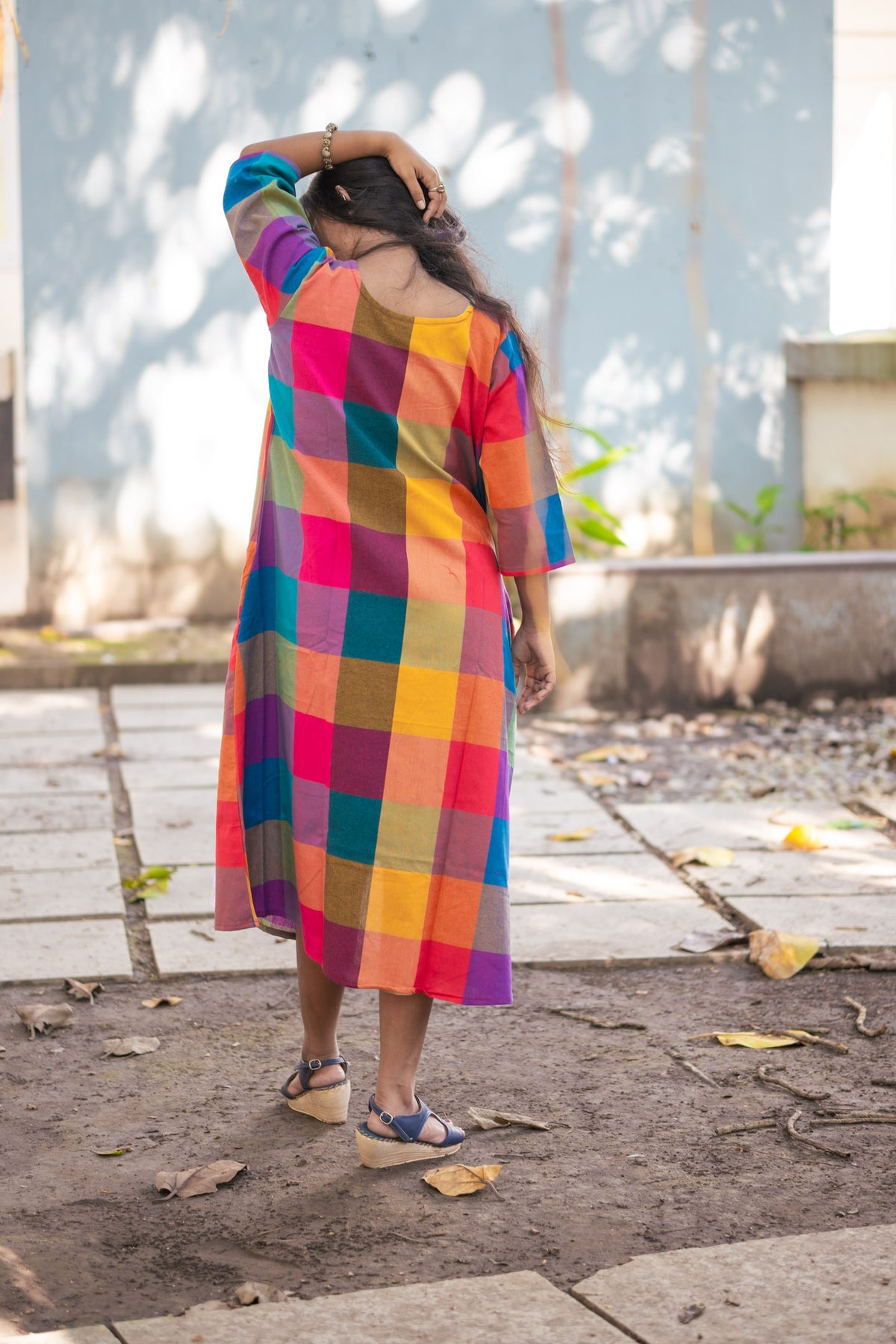 Rongini Gamcha Weave Panelled Midi Dress