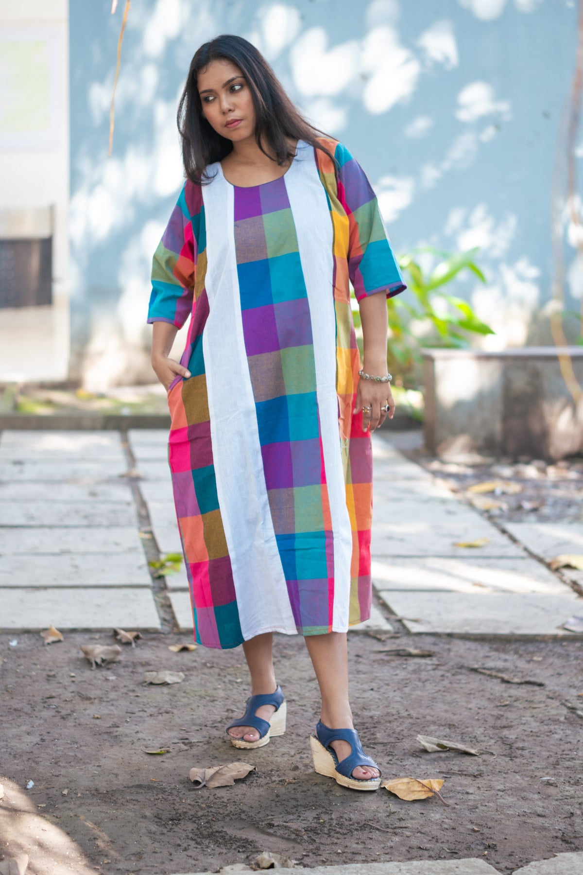 Rongini Gamcha Weave Panelled Midi Dress