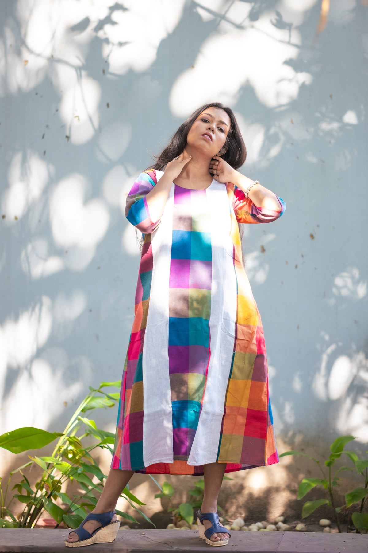 Rongini Gamcha Weave Panelled Midi Dress