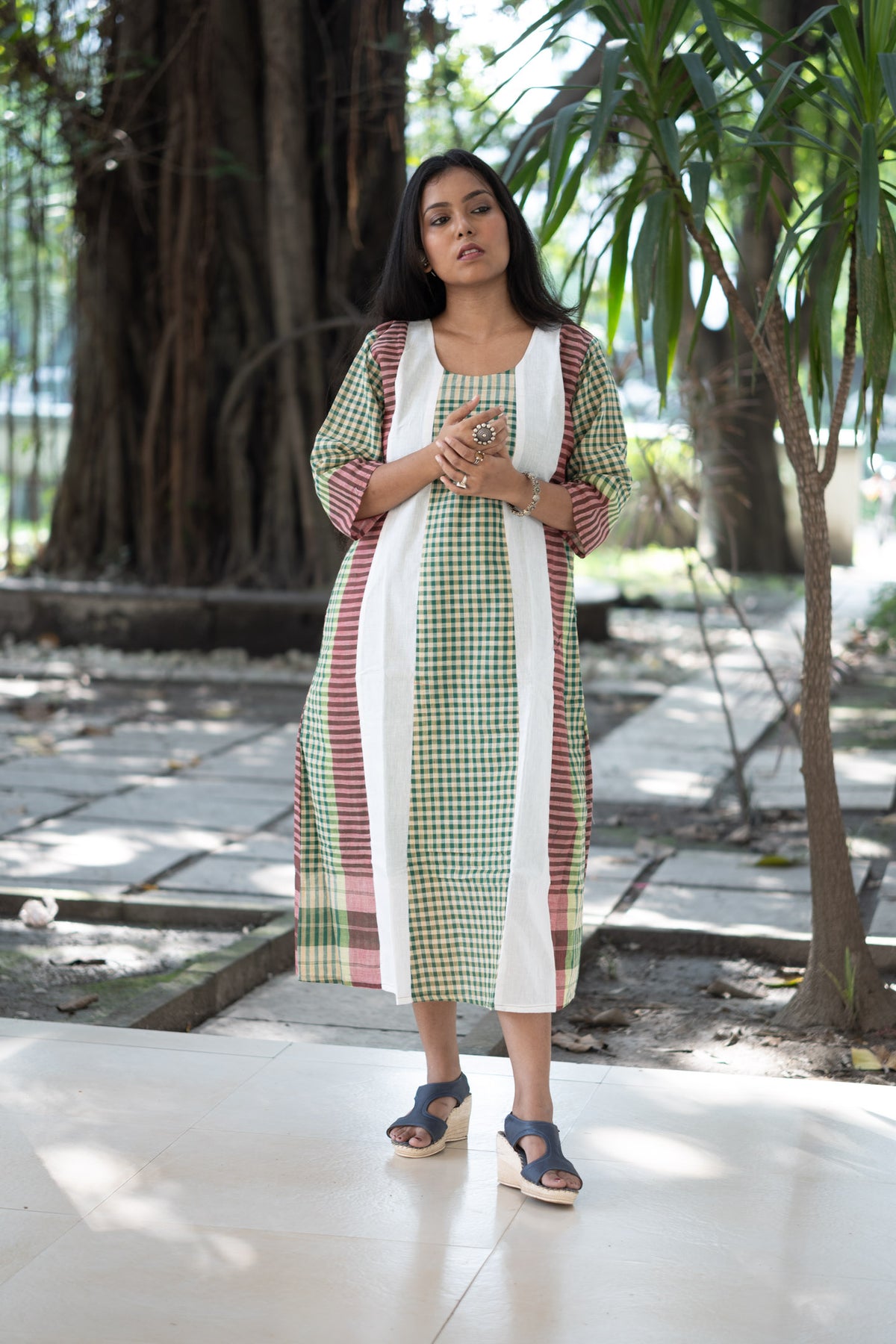 Shyamoli Gamcha Weave Panelled Midi Dress