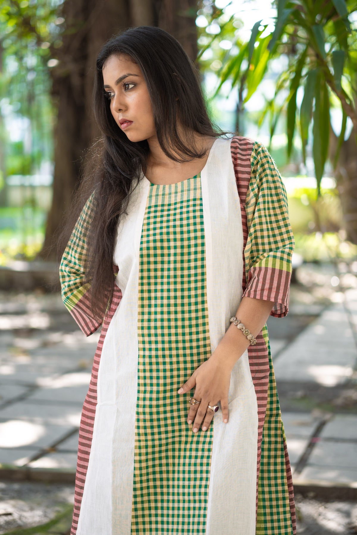 Shyamoli Gamcha Weave Panelled Midi Dress