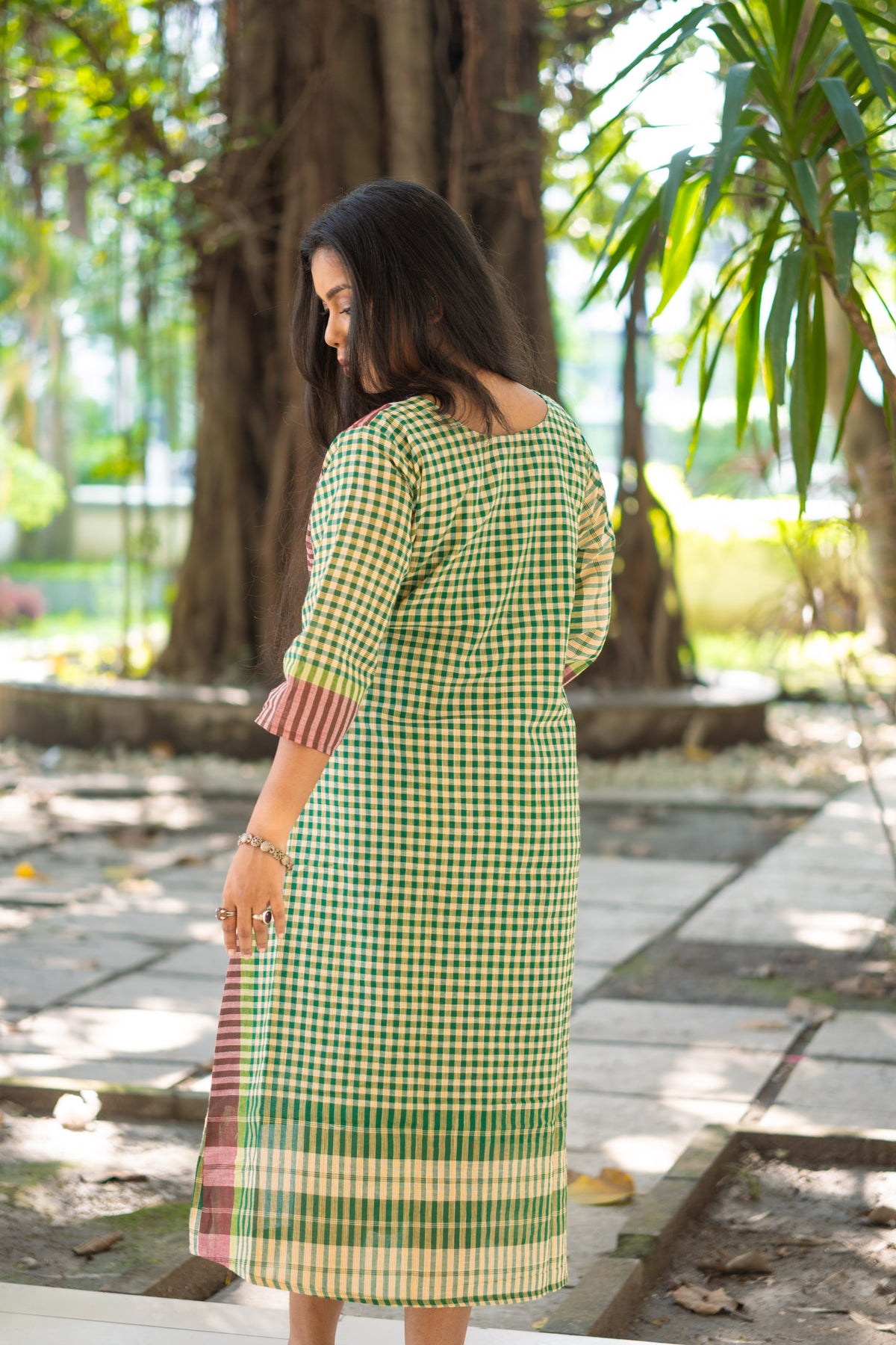 Shyamoli Gamcha Weave Panelled Midi Dress