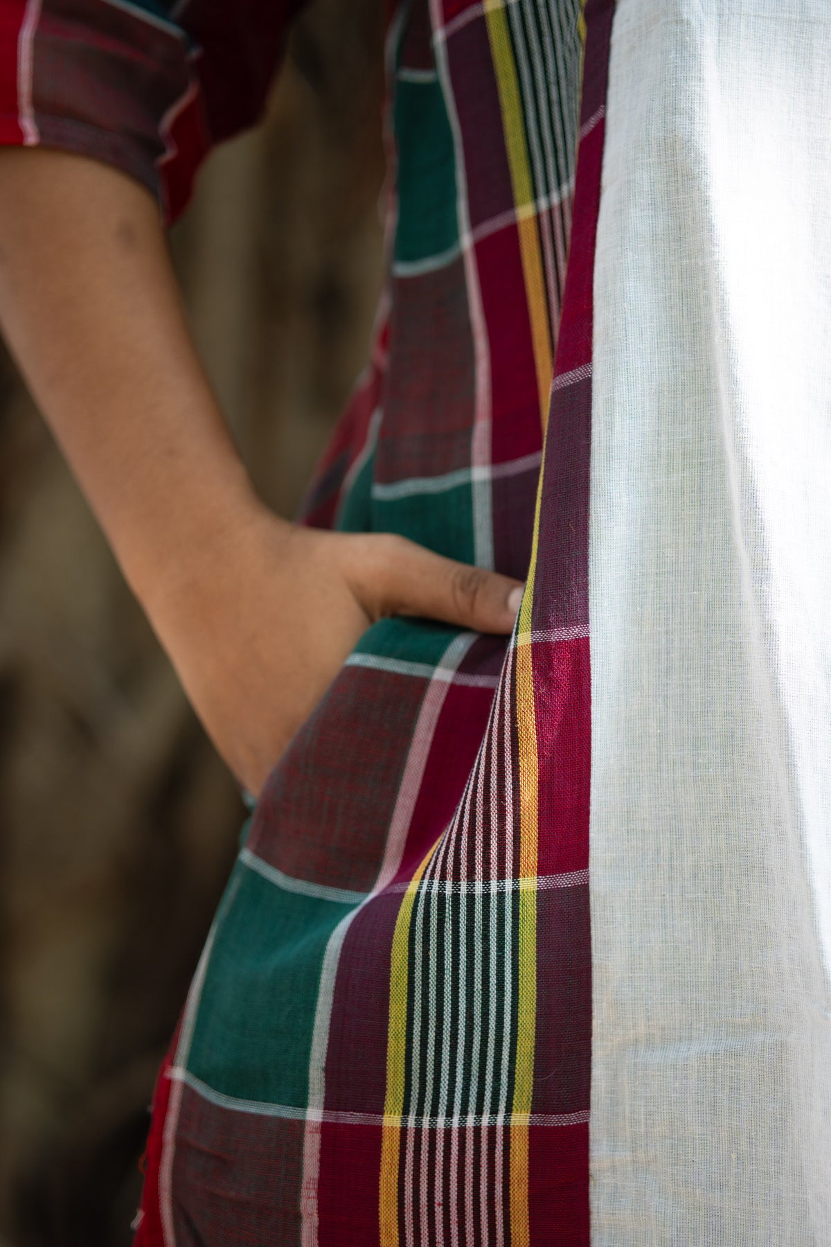 Paar Gamcha Weave Panelled Midi Dress