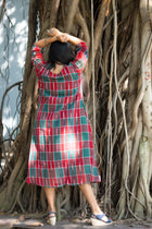 Paar Gamcha Weave Panelled Midi Dress