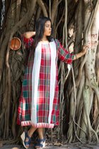 Paar Gamcha Weave Panelled Midi Dress