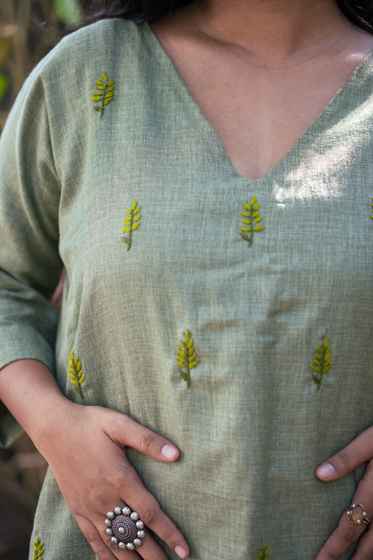 Lata Hand Embroidered Linen Dress