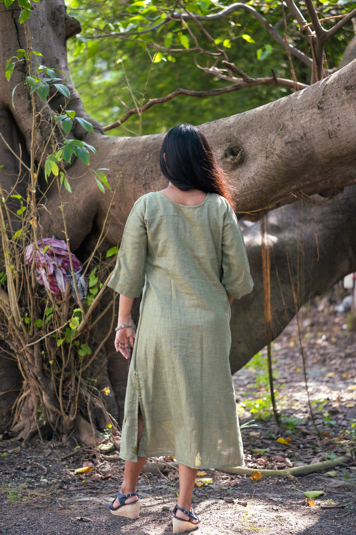 Lata Hand Embroidered Linen Dress