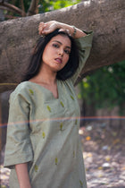 Lata Hand Embroidered Linen Dress