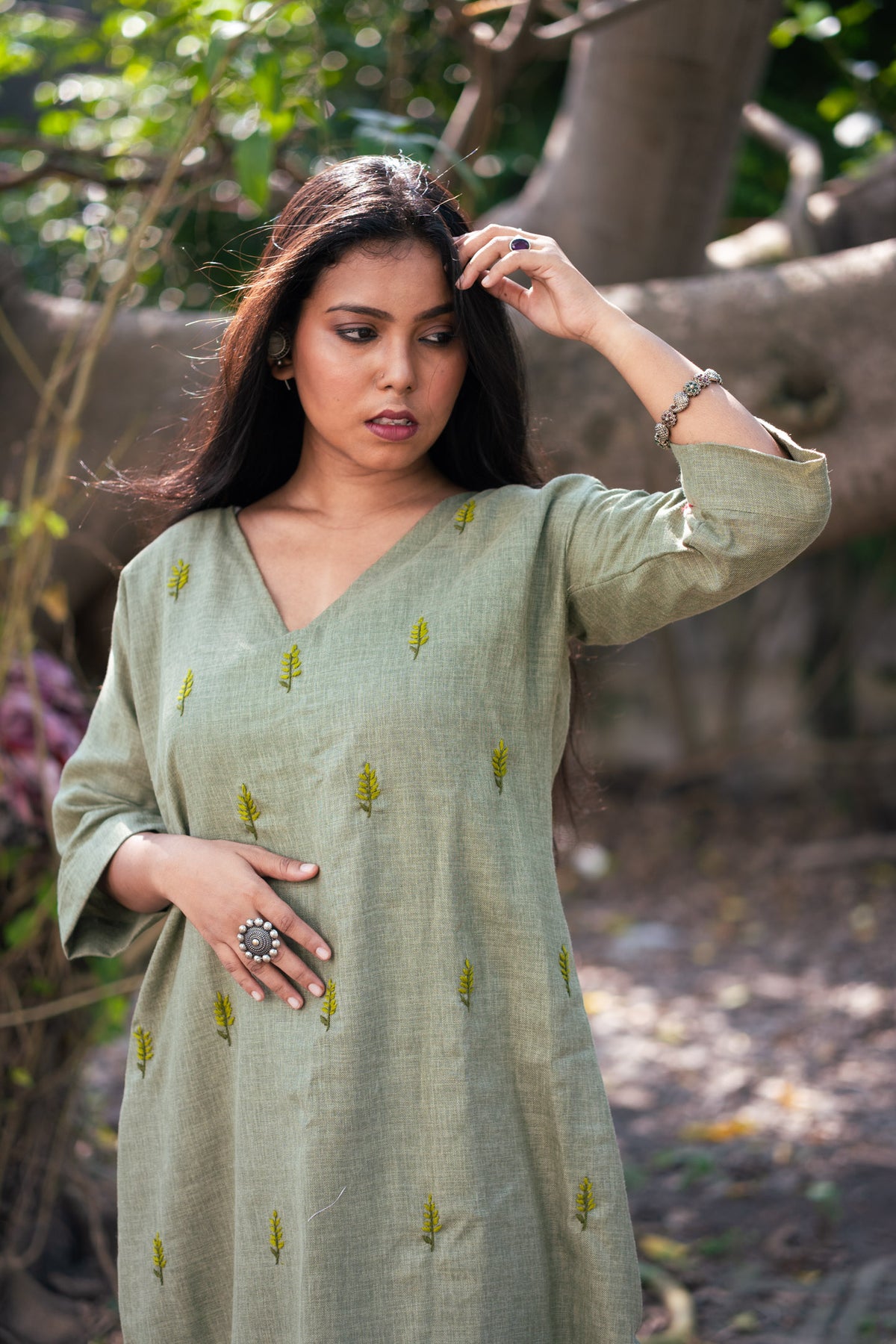 Lata Hand Embroidered Linen Dress