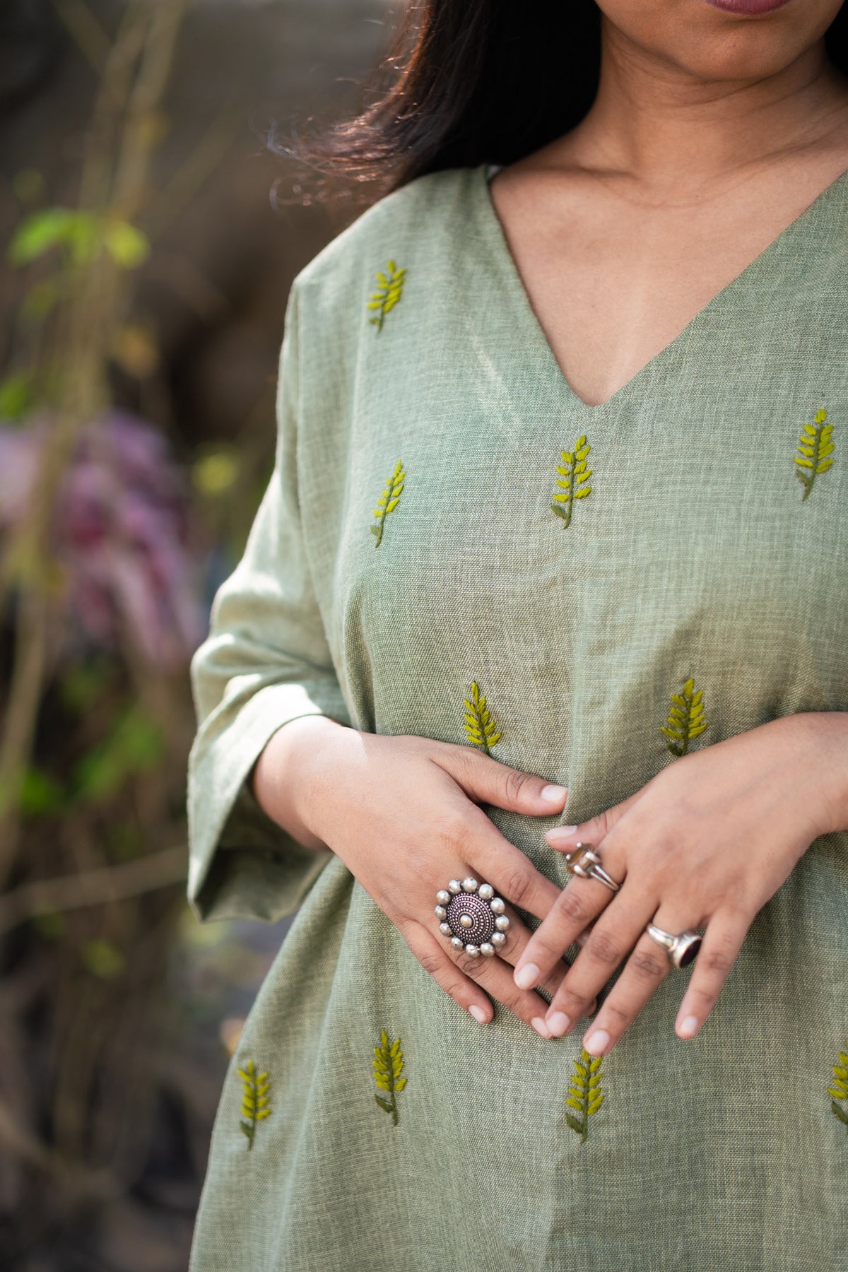 Lata Hand Embroidered Linen Dress