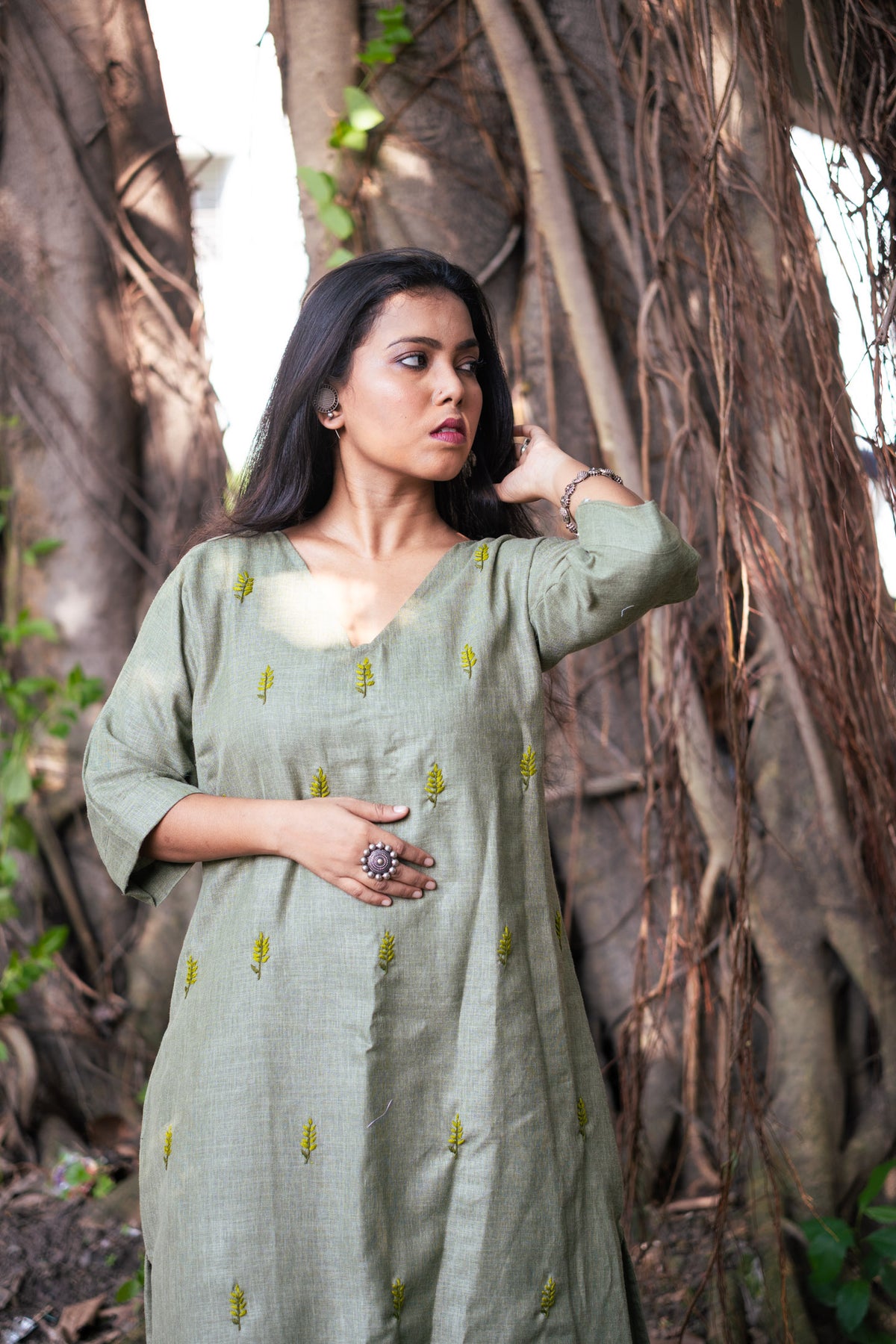 Lata Hand Embroidered Linen Dress