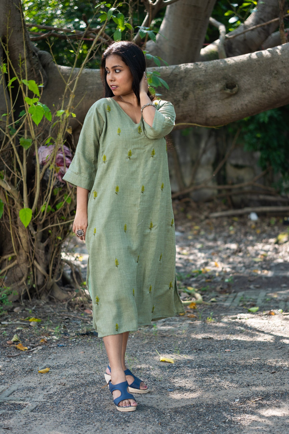 Lata Hand Embroidered Linen Dress