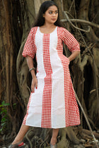 Sindoori Gamcha Weave Panelled Midi Dress