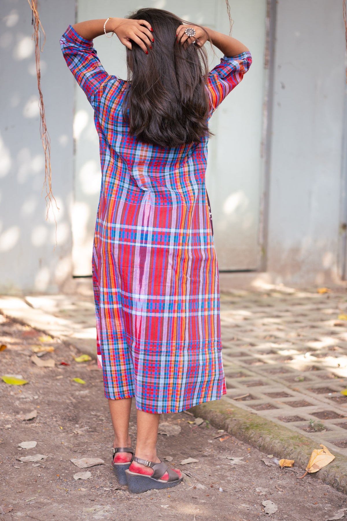 Baishakhi Gamcha Weave Panelled Midi Dress