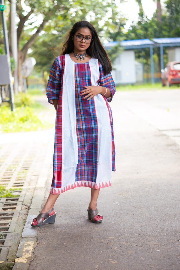 Baishakhi Gamcha Weave Panelled Midi Dress