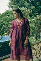 Purple  Cotton Midi Dress with Minimal Detailing