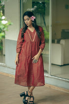Elegant Chocolate Cotton Midi Dress with Minimal Detailing