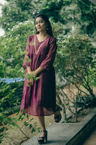 Purple  Cotton Midi Dress with Minimal Detailing