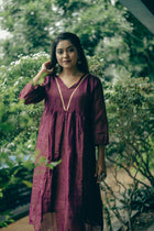Purple  Cotton Midi Dress with Minimal Detailing