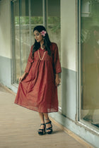 Elegant Chocolate Cotton Midi Dress with Minimal Detailing