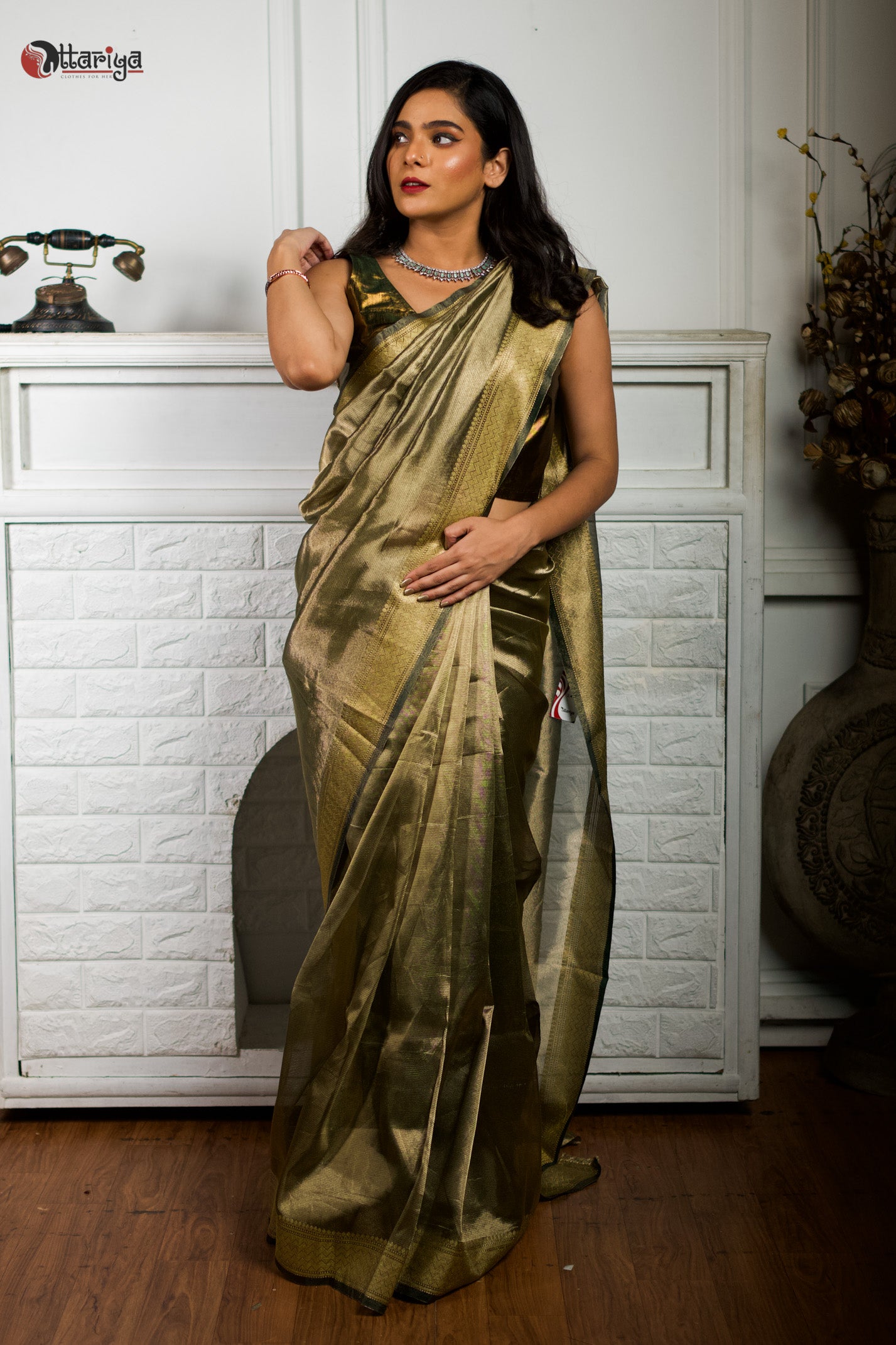 DateTheRamp - Featured here: Vartika in a radiant silver tissue saree with  statement royal-blue raw silk blouse, from the DateTheRamp saree collection.  Adorned with jewelry from our jewelry collection 🤩 . Celeb