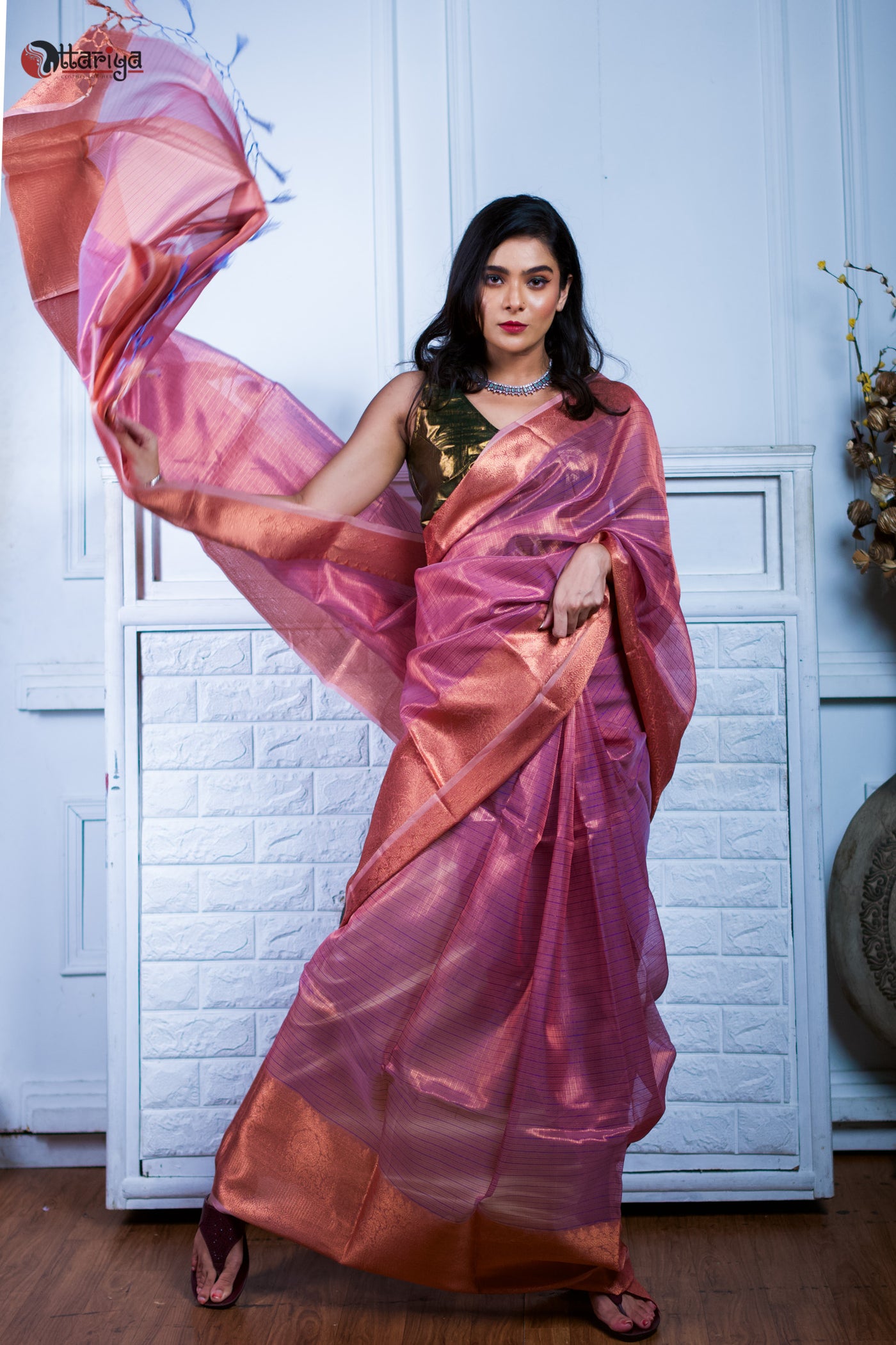 Opulent Orchid Mulberry Drape - Uttariya