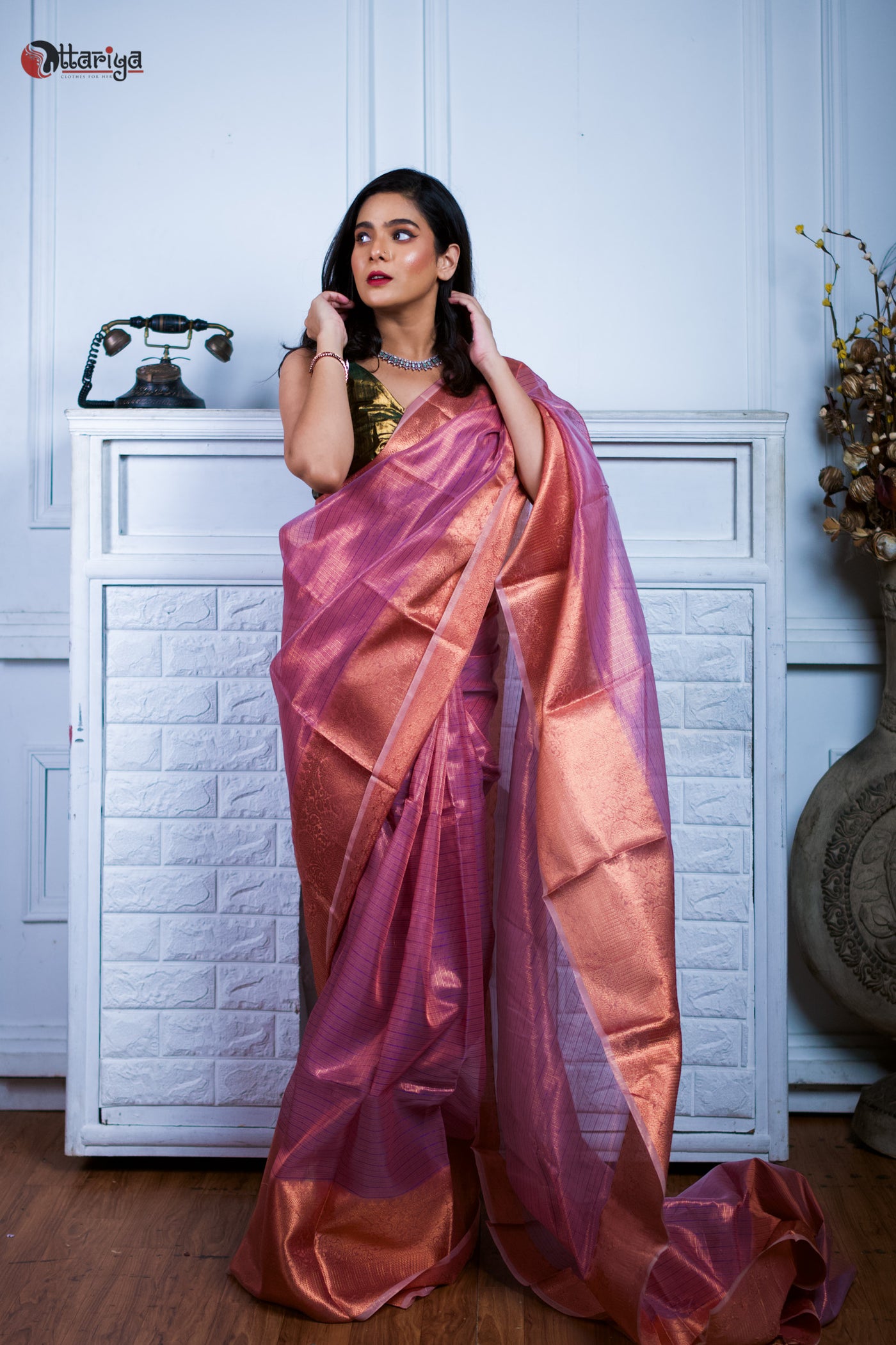 Opulent Orchid Mulberry Drape - Uttariya
