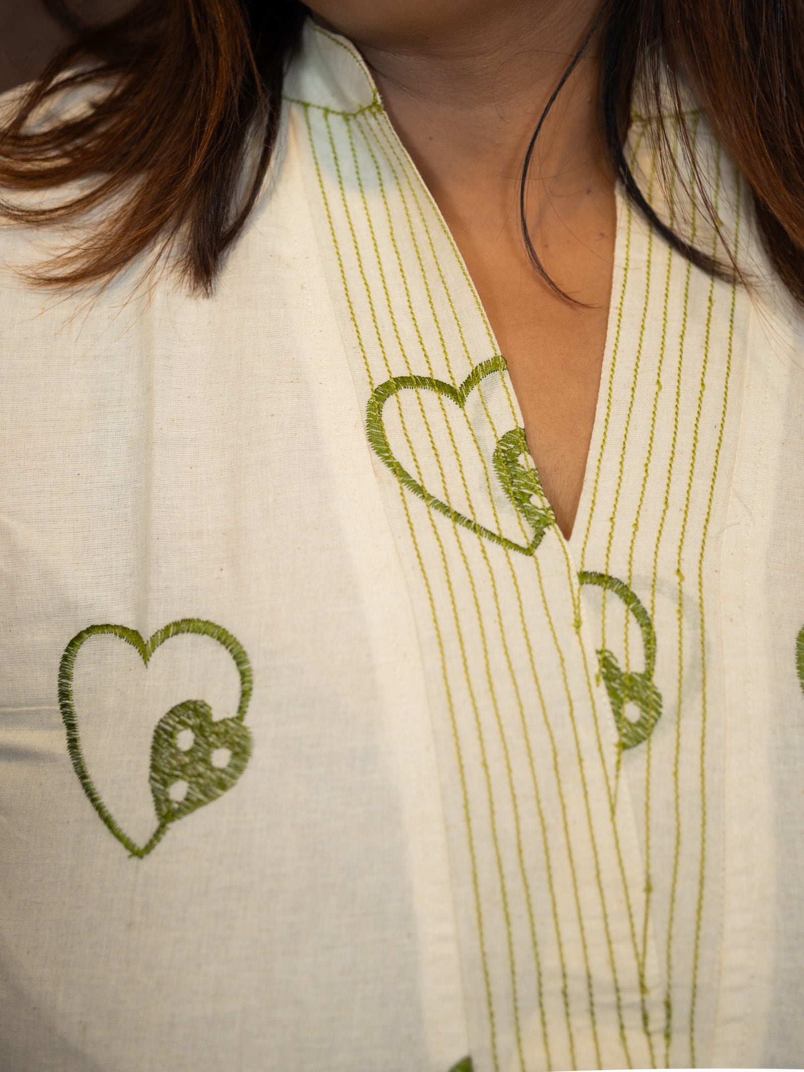 White Heartsong Ivory Embroidered Khadi Cotton kurta