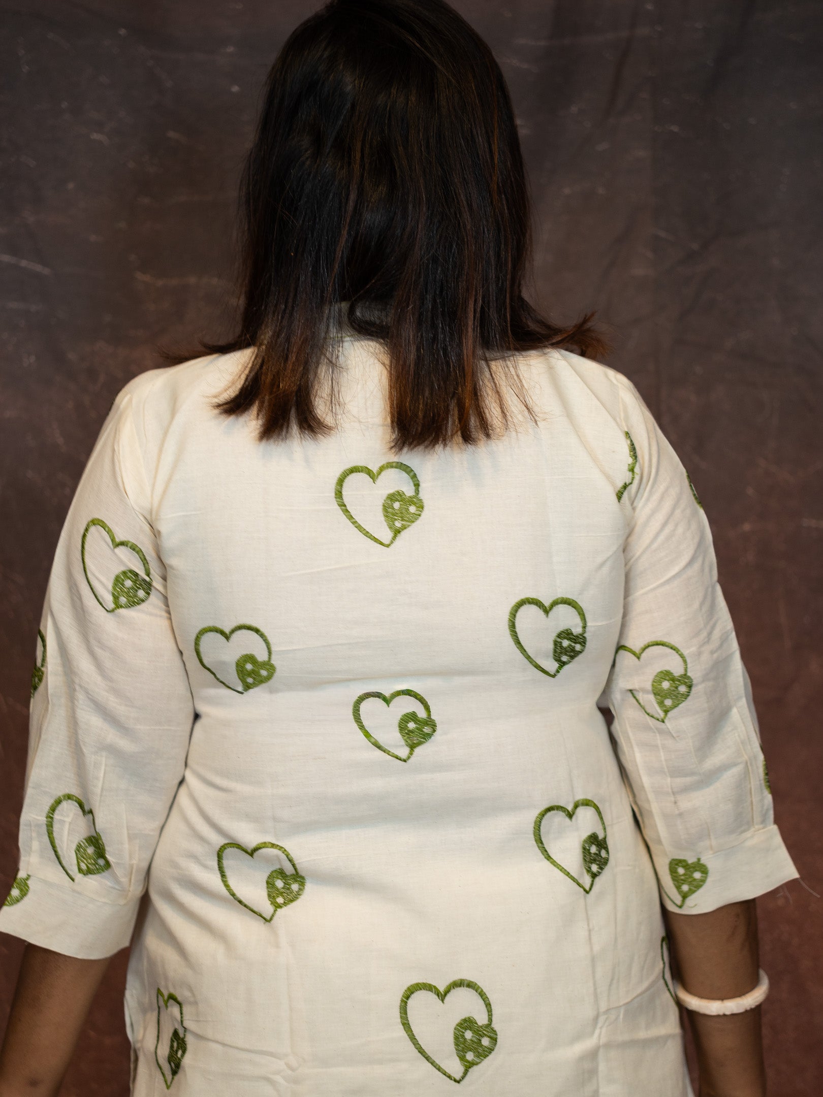 White Heartsong Ivory Embroidered Khadi Cotton kurta