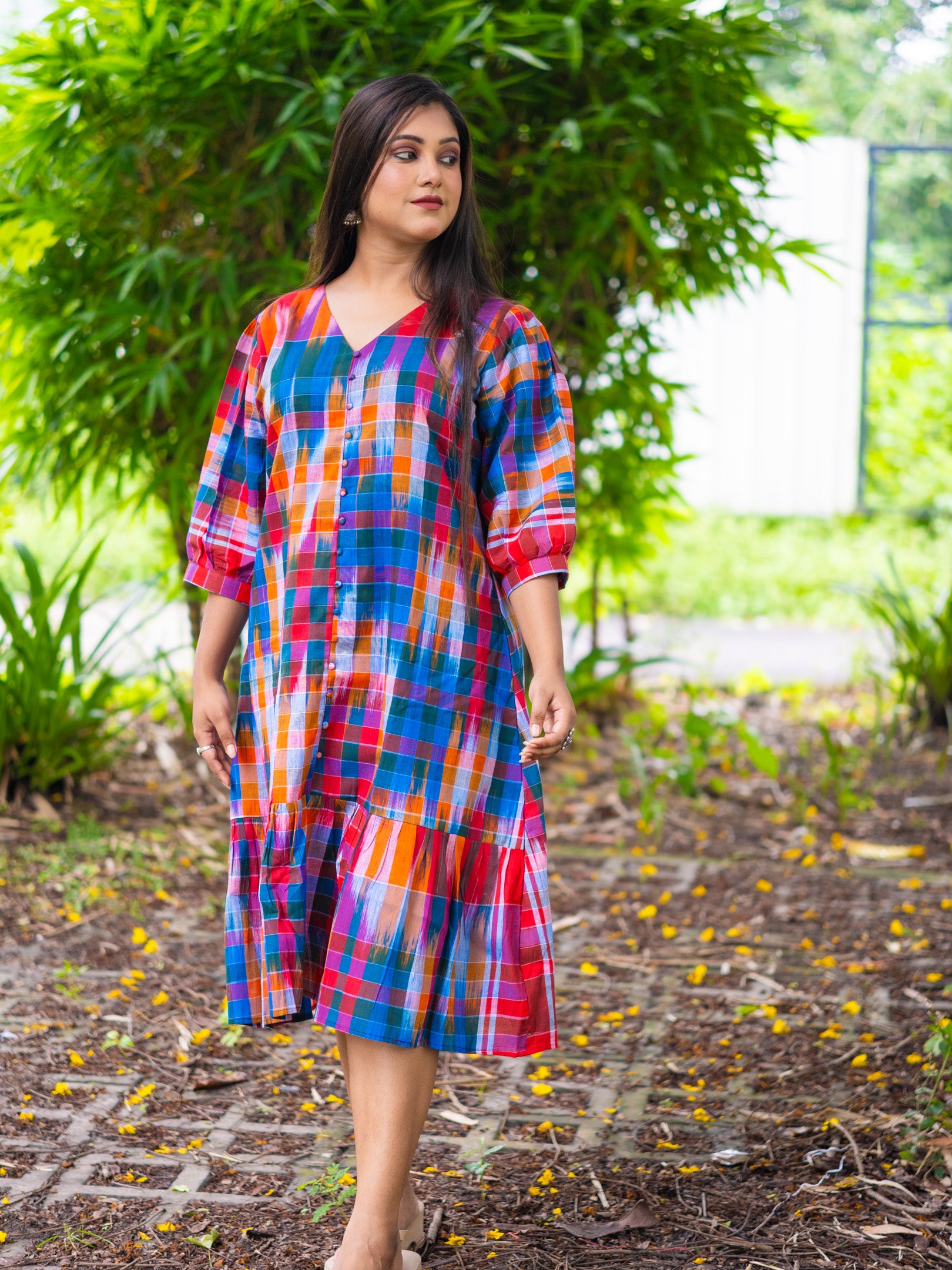 Fiesta Glow Handloom Cotton Gamcha Dress
