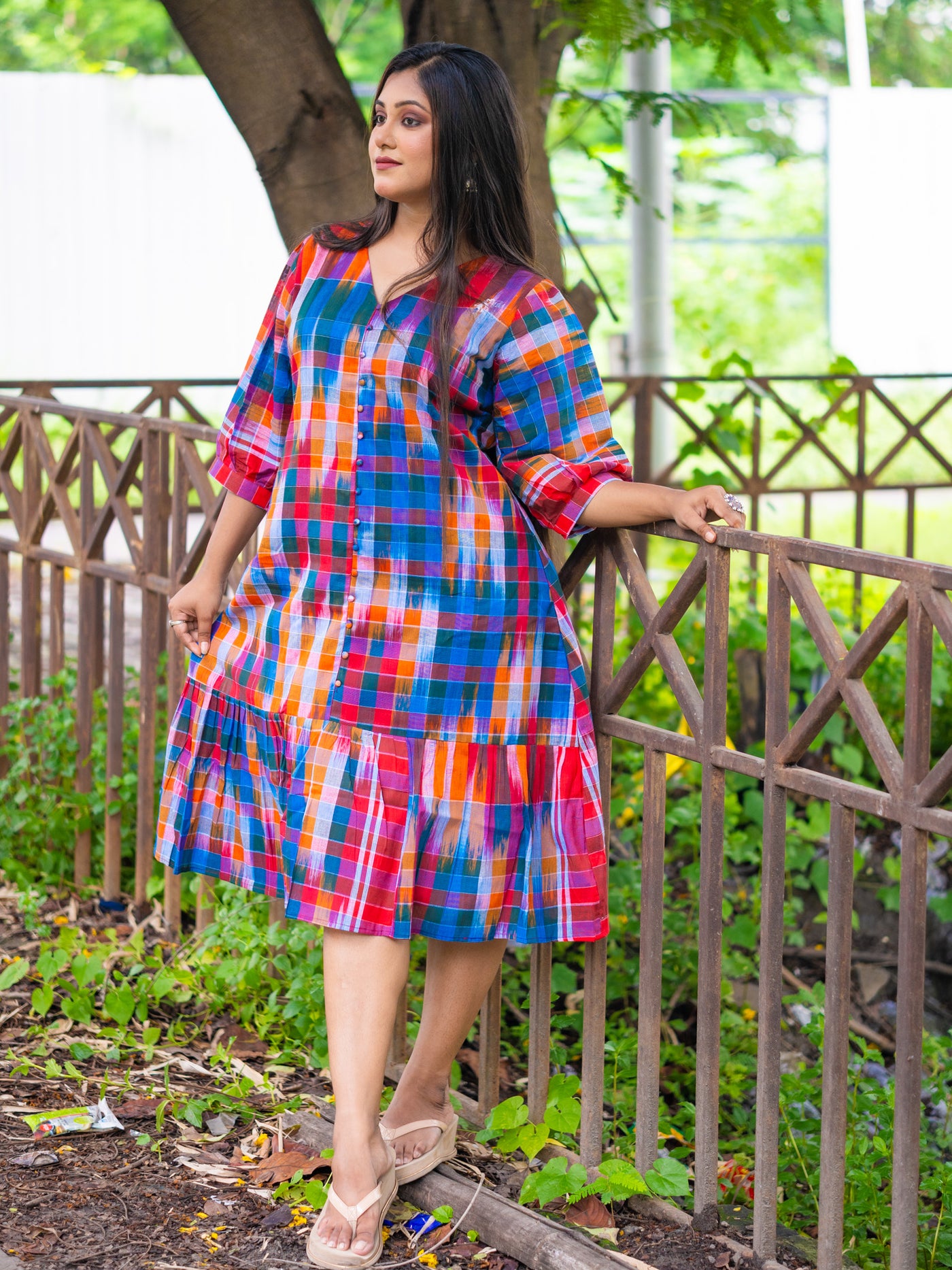 Fiesta Glow Handloom Cotton Gamcha Dress - Uttariya