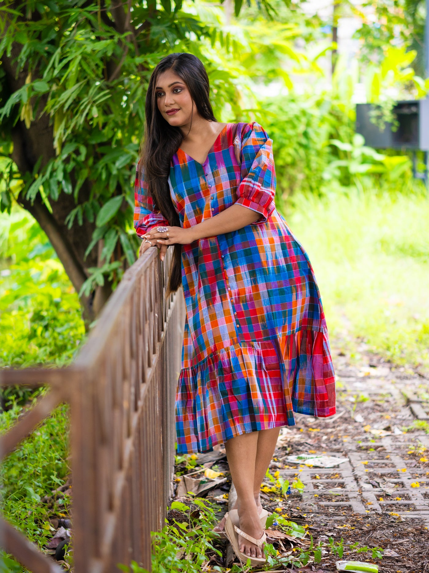 Fiesta Glow Handloom Cotton Gamcha Dress - Uttariya