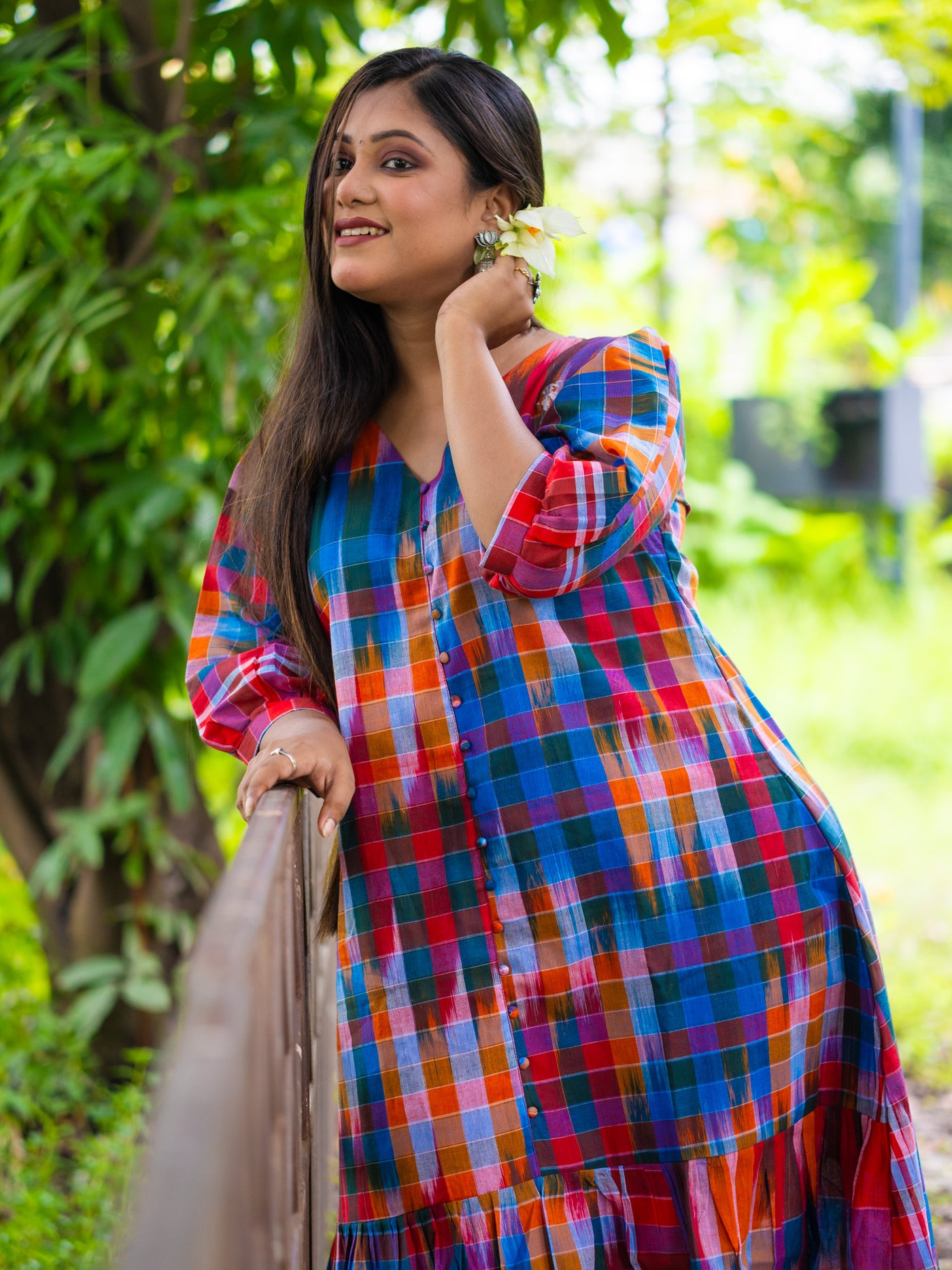 Fiesta Glow Handloom Cotton Gamcha Dress - Uttariya