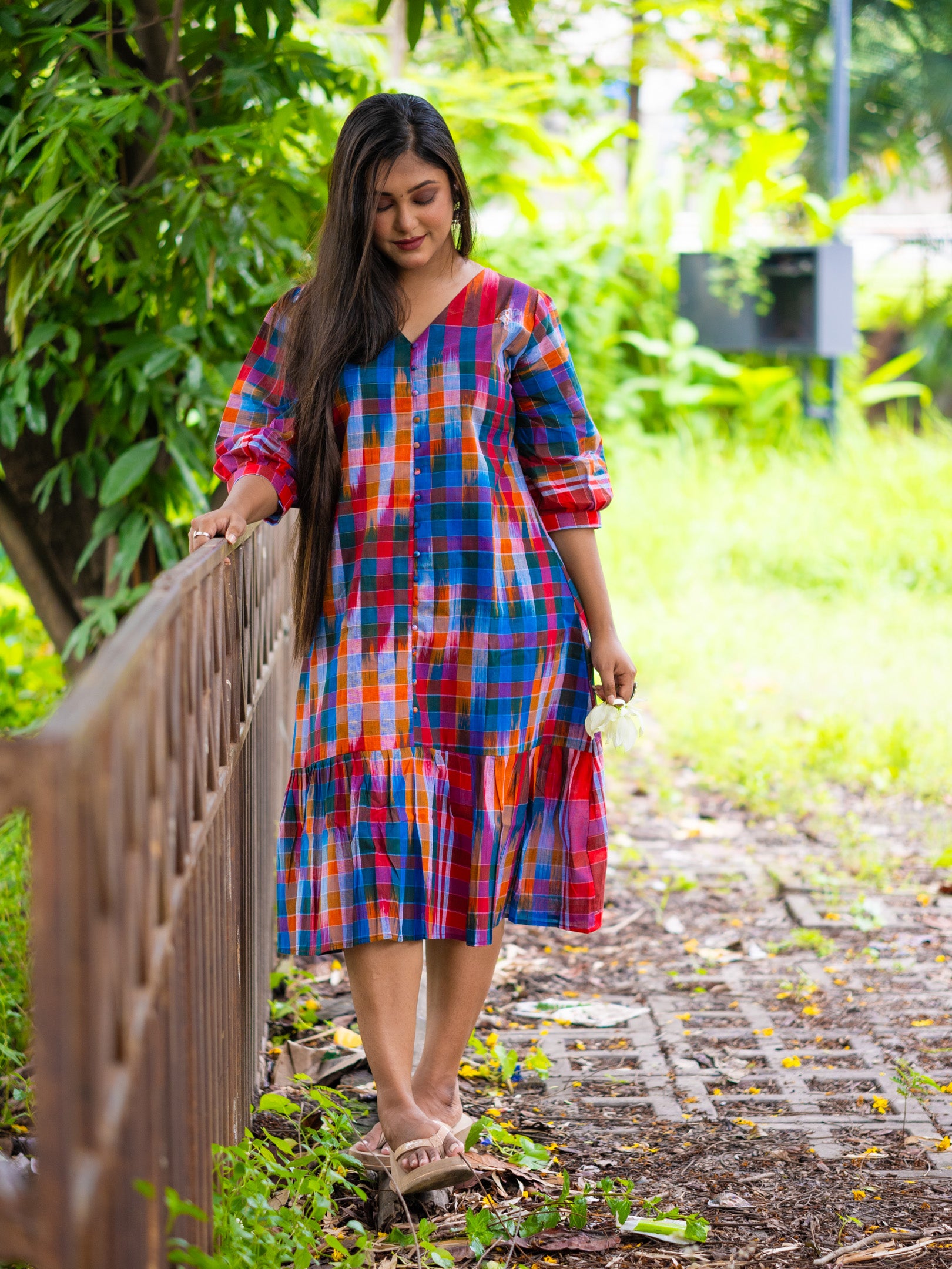 Fiesta Glow Handloom Cotton Gamcha Dress