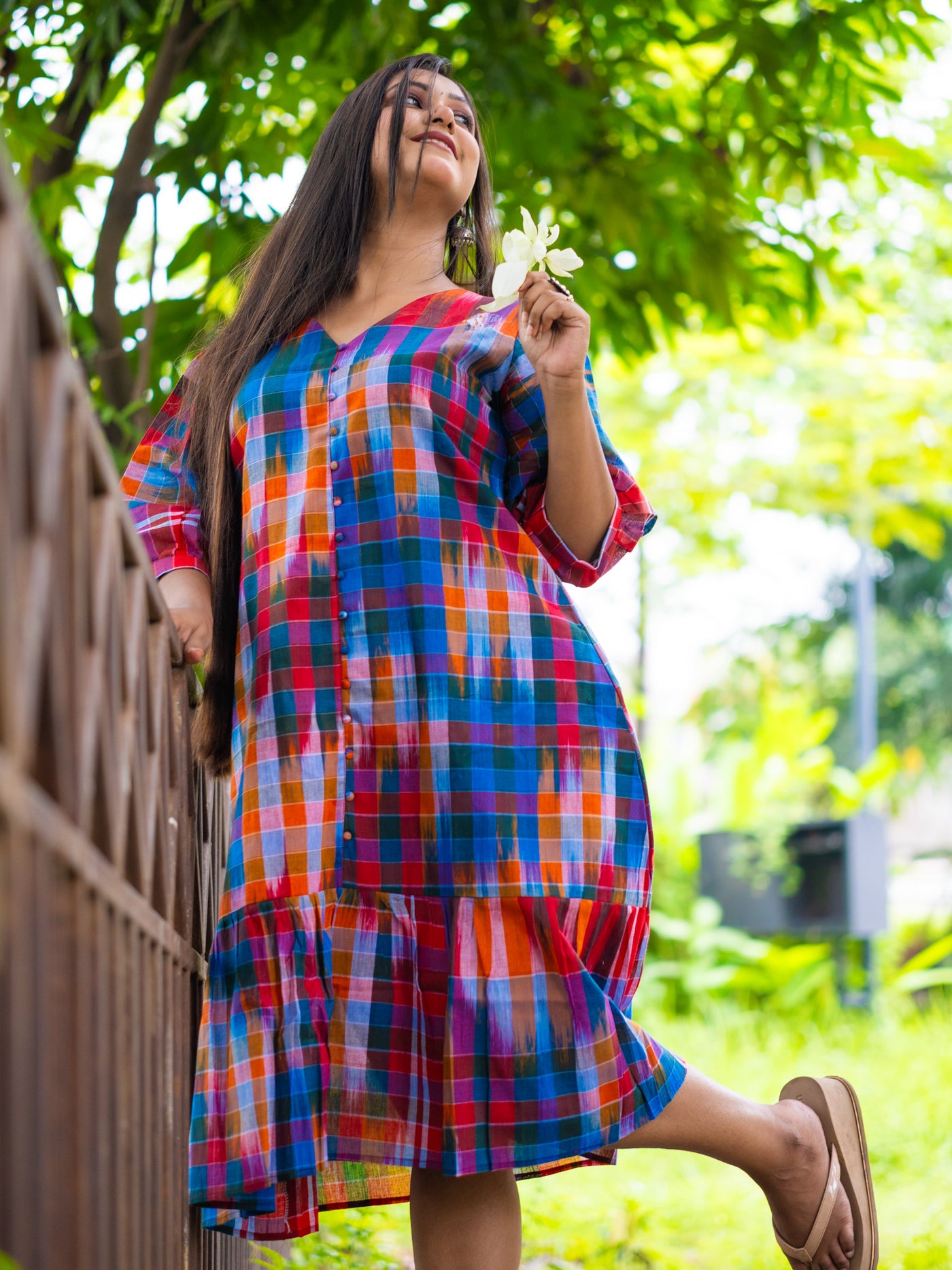 Fiesta Glow Handloom Cotton Gamcha Dress - Uttariya