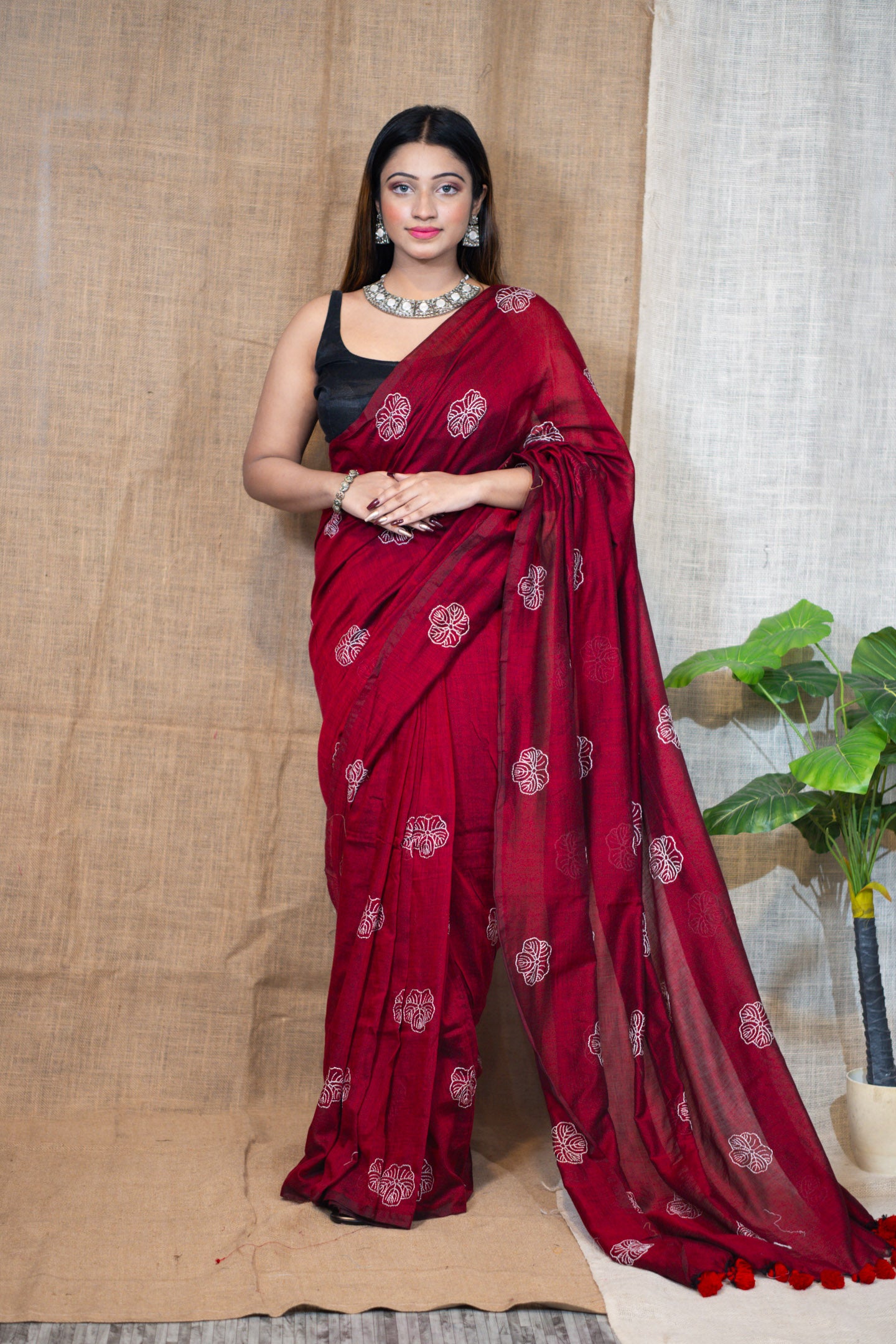 Wine floral Saree