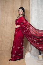 Wine floral Saree - Uttariya