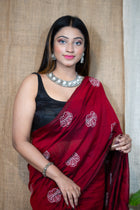 Wine floral Saree - Uttariya