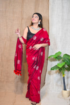 Wine floral Saree - Uttariya