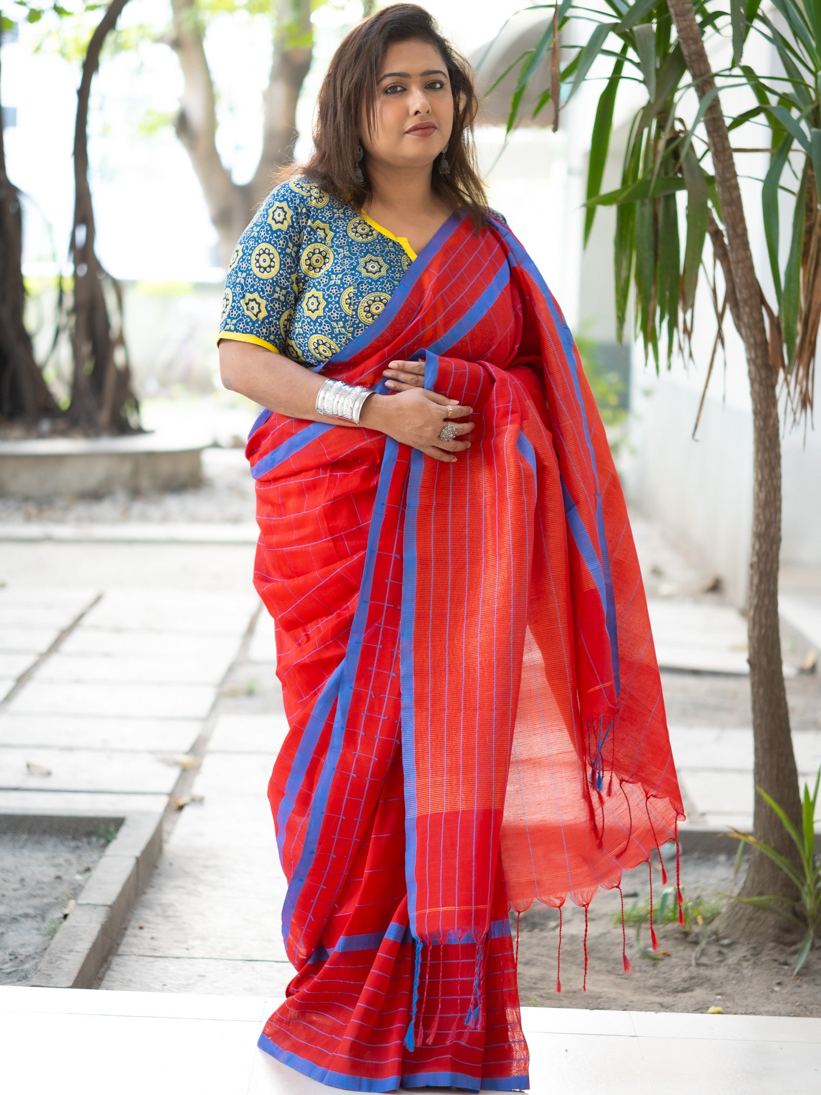 Red brick Linen Saree