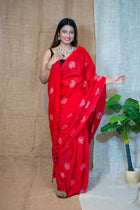 Red Makhmal Saree - Uttariya