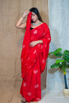 Red Makhmal Saree - Uttariya