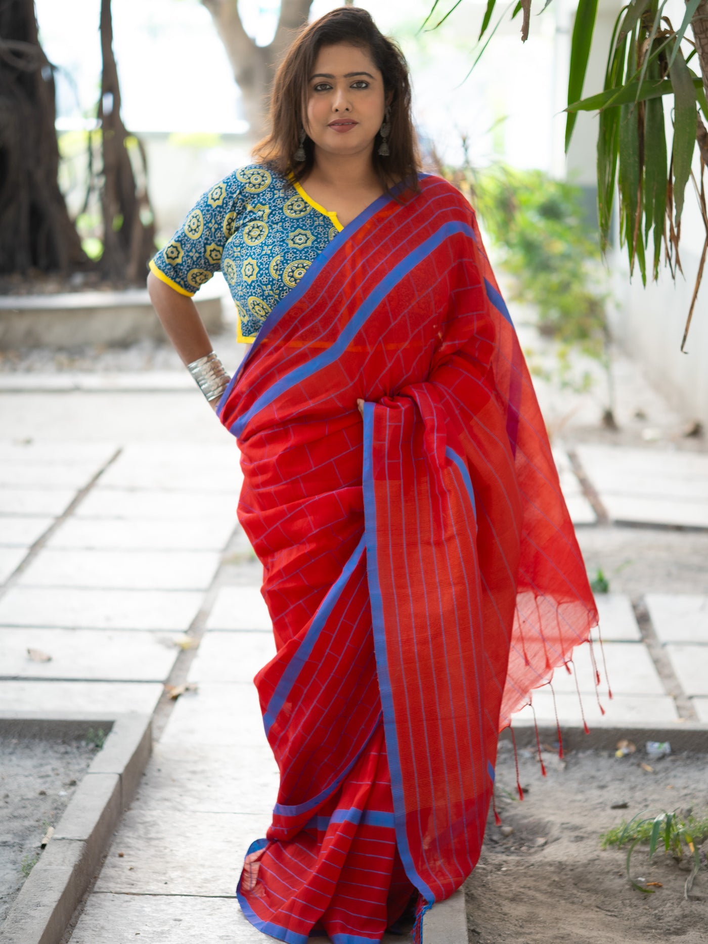 Red brick Linen Saree